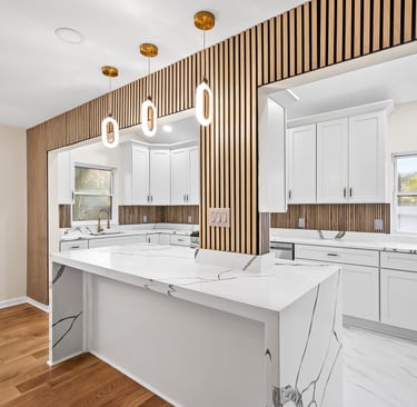 Ridgeway kitchen remodel in Fairfax VA with custom cabinetry and waterfall island by The Great House