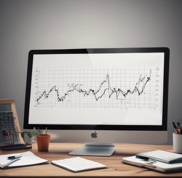 A detailed stock market chart displaying candlestick patterns and volume indicators on a computer screen.