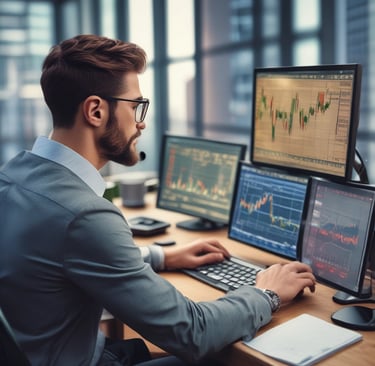 A clear stock market chart displaying candlestick patterns and volume indicators on a computer screen.