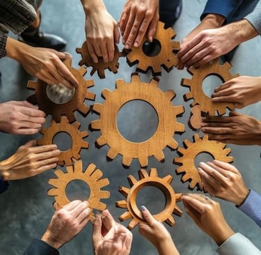 Roues crantées représentant la structuration durable des actions en santé mentale en entreprise