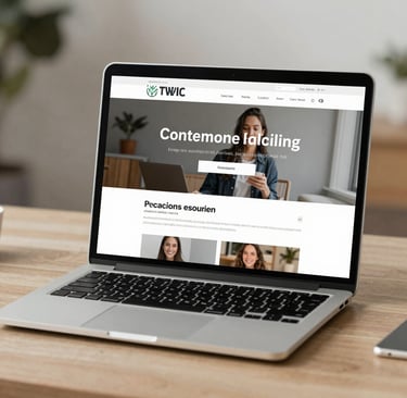 A sleek, modern laptop displaying a clean, minimalist website design on its screen.