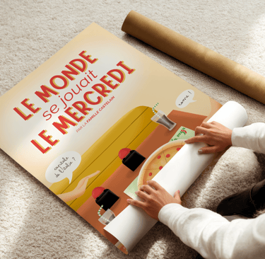 Illustration personnalisée, affiche souvenirs en famille à la pizzeria