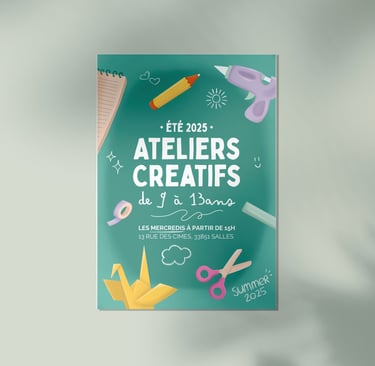Flyer ateliers créatifs, mise en page et illustration