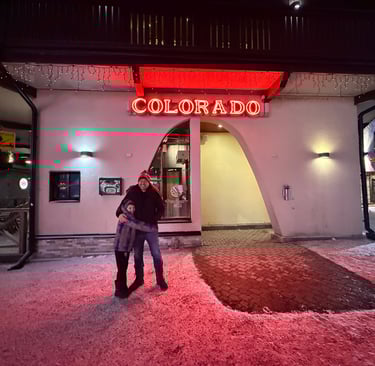 family outside colorado restaurant in ruka Finland