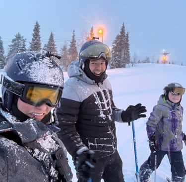 Family skiing in Ruka Finland