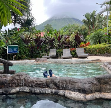 la fortuna with kids swimming  in hot springs