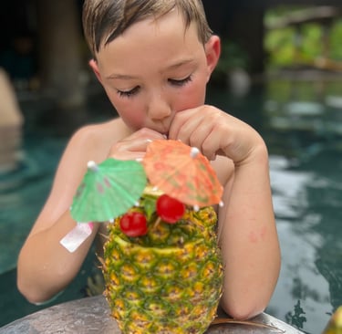 hotel los lagos bar kid drinking a mocktail 