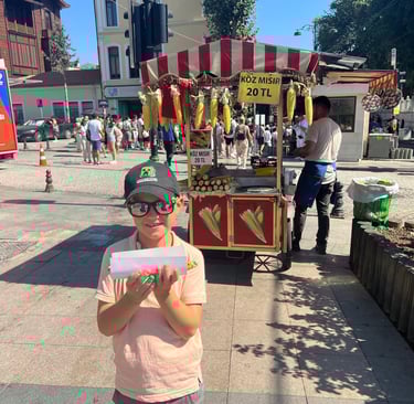 Kid buying Turkish street food 