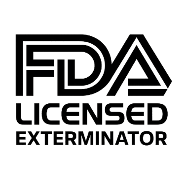 FDA Licensed Exterminator certification logo in black and white for pest control services.