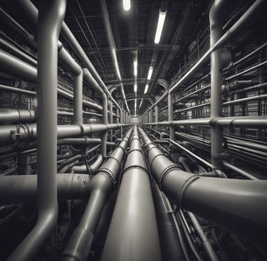 A close-up view of industrial pipe installation.