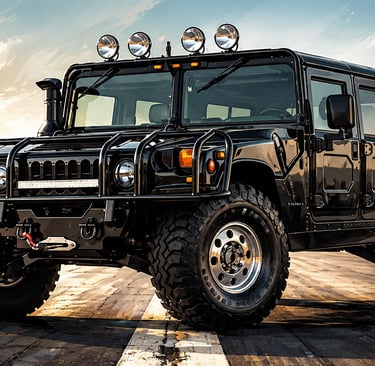 Stylized black H1 Hummer illustration for the Alex Jones Store vehicle giveaway overview