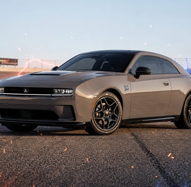 Stylized 2026 Scat Pack Dodge Charger illustration for the Alex Jones Store vehicle giveaway overview