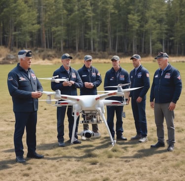 A lineup of various drone models displayed on a table during a classroom session.