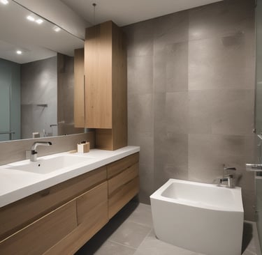 A cozy bathroom corner showcasing a zukuzi towel rack and warm, inviting light fixtures.