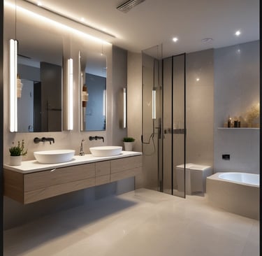 Close-up of a stylish wash basin with contemporary faucet and subtle ambient lighting.