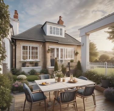 Finished exterior of a new build home with fresh paint, windows, and landscaping complete.