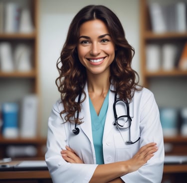 Photo of a male nurse in hospital corridor with a confident smile