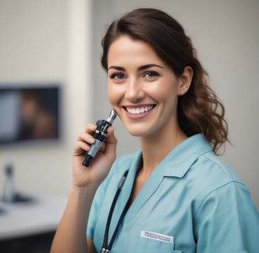 Photo of a male nurse in hospital corridor with a confident smile