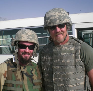 Jim Burns and Trace Adkins in Iraq in 2007.