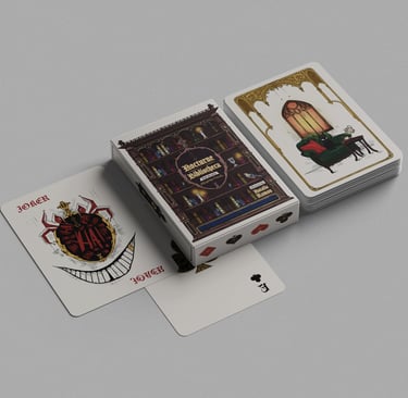 Nocturne Bibliotheca custom playing cards deck with gothic art style and a Joker card.