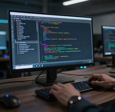 An open book with Python code snippets highlighted, resting on a wooden desk with a coffee cup nearby.