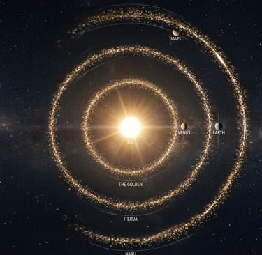 Map of the Solar System's Worldrivers with millions of glittering space habitats