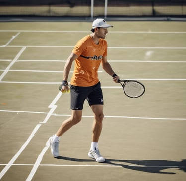 Dynamic capture of a player wearing acepadel.it's sleek jacket mid-swing, with sunset hues in the background.