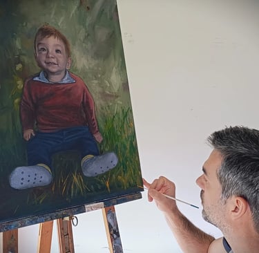 Fine art process at Axel Atelier, oil painting portrait detail by a polymath creator.