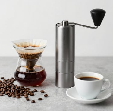 Bags of premium coffee beans with a steaming cup of freshly brewed coffee beside them.