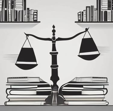 Dark blue themed image showing a digital calculator and legal books on a clean desk.