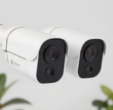 a group of three cameras sitting on top of a table