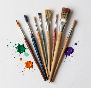 A collection of colorful digital art icons floating on black