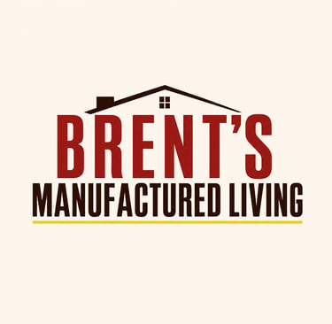 Brent's Manufactured Living logo featuring a brown roof icon and red typography.