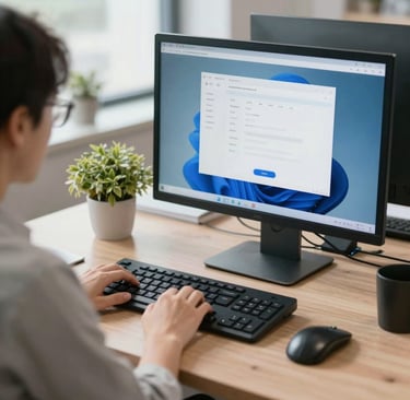 A serene coastal workspace with a laptop, a cup of coffee, and soft seafoam accents.