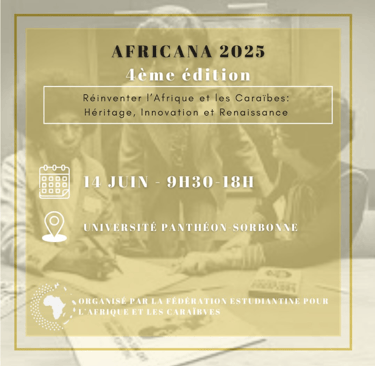 Affiche de la conférence AFRICANA 2025, 4e édition — Réinventer l'Afrique et les Caraïbes, le 14 jui