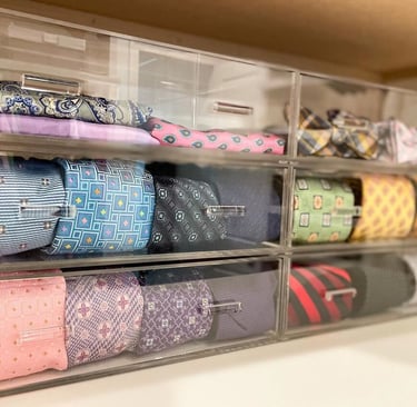 Acrylic drawer organization for ties and accessories