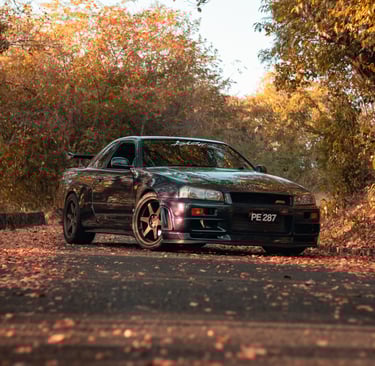 midnight purple r34 gtr during autumn