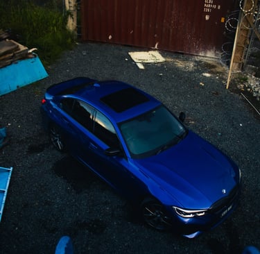 top down view of a blue bmw m340i g20