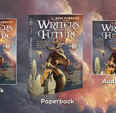 Collage of Writers of the Future Volume 42 formats, eBook, paperback, and audiobook
