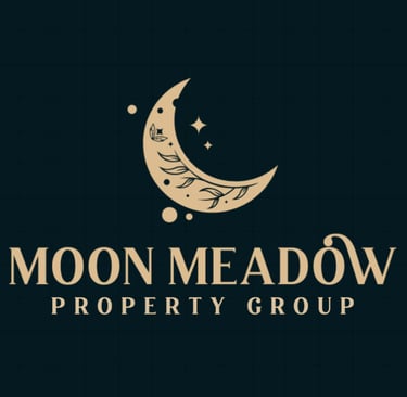 Moon Meadow Property Group logo of gold moon with leaf cut outs 