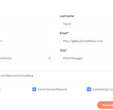 Add contact screen in KeplaCloud FSM software