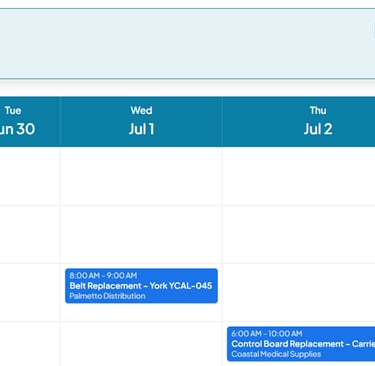 Scheduling window with drop and drag appts in keplacloud fsm software