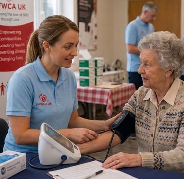 Blood pressure check by volunteer nurse