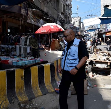 Former UN official Bruno Donat in Khan Younis, Gaza, Palestine