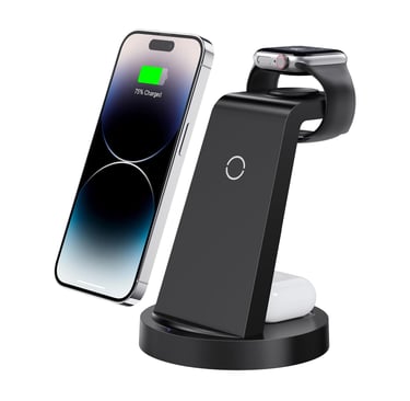 Anlmz 3-in-1 wireless charging station for iPhone, Apple Watch, and AirPods, sleek magnetic stand de