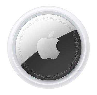 Apple AirTag Bluetooth tracker with precision finding, compact white circular design for locating ke