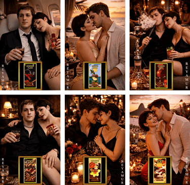 REYAMUR Fragrances couple modeling and scent category sweet fruity floral amber wood vanilla oud