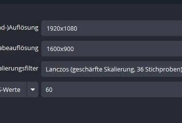 OBS Studio video settings menu showing 1920x1080 resolution and 60 FPS configuration in German.