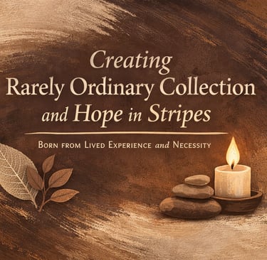 Two leaves on left. Three rocks with a lit candle in a bason on the right. Text in the center.