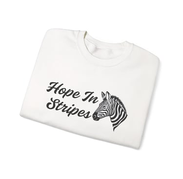 Hope In Stripes with Zebra Face Outline, Crewneck Sweatshirt, White